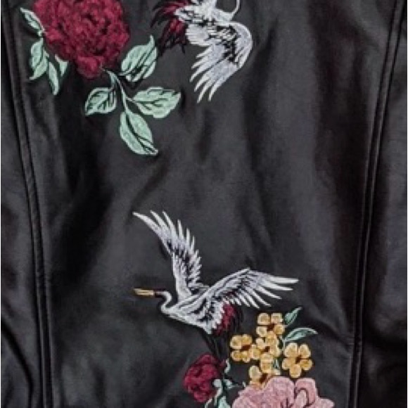 Torrid Sleek Black Leather Jacket with Embroidery on back - Picture 4 of 12